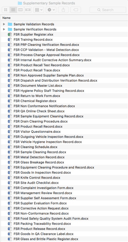 Supplementary Sample Records